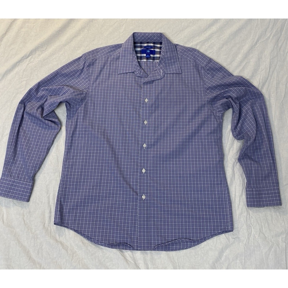 Egara Mens XL Purple‎ Check Dress Shirt Non Iron Button Up Cotton